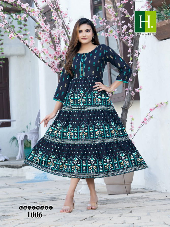 Hirwa Shrimati Printed Designer Wholesale Anarkali Kurtis
